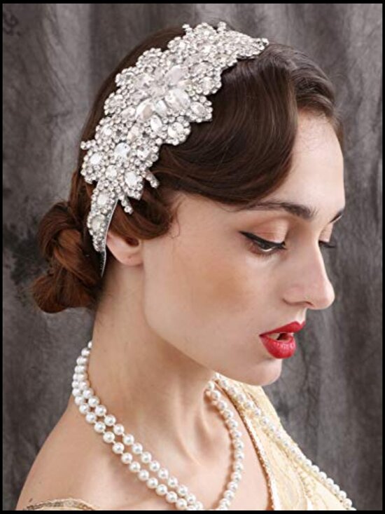 Vintage Rhinestone Flapper Headband Elastic 1920s Great Gatsby Costume
